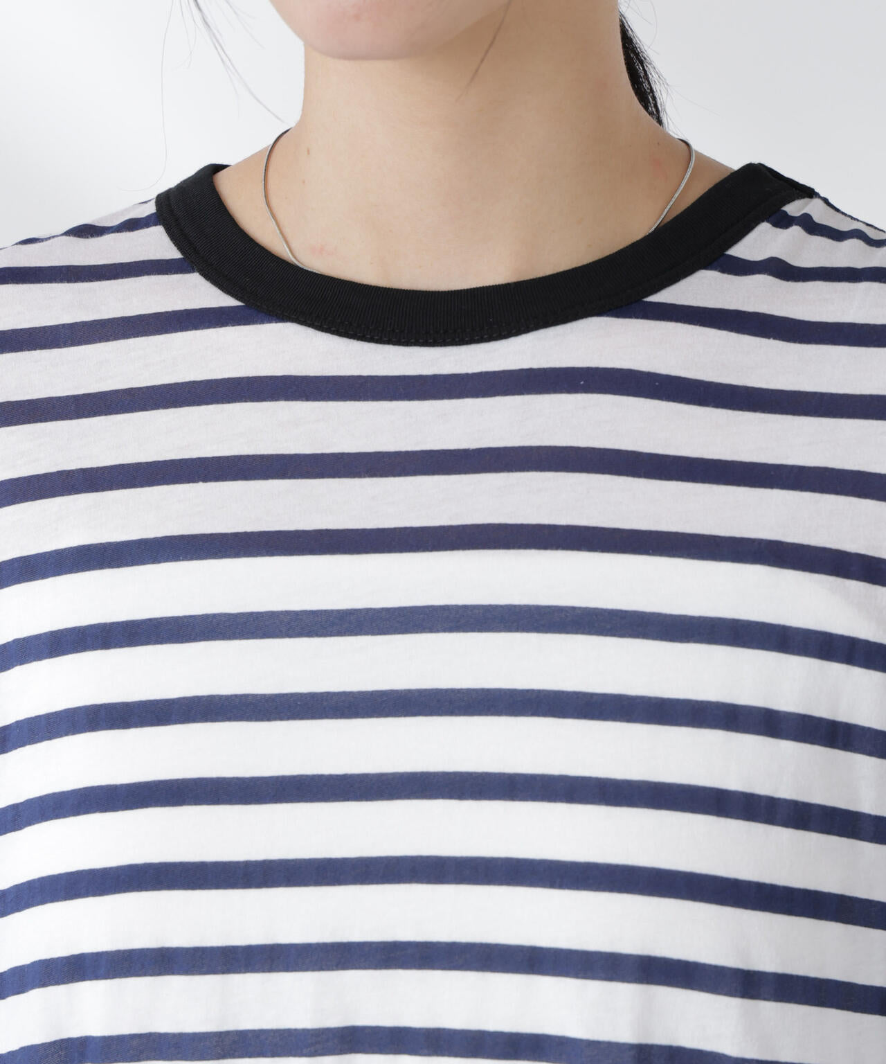 ボーダーシアーコットンTシャツ 6695124321