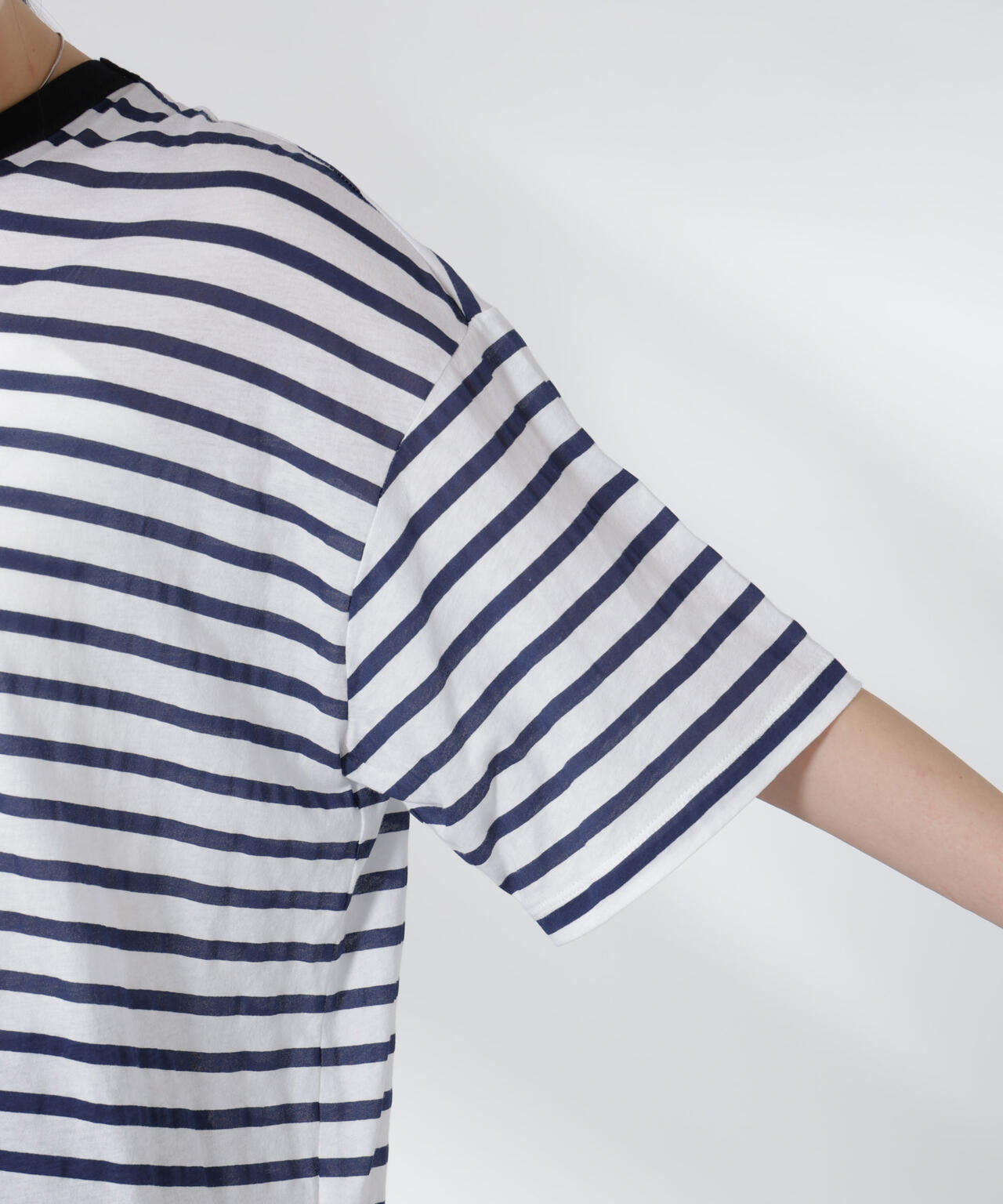 ボーダーシアーコットンTシャツ 6695124321