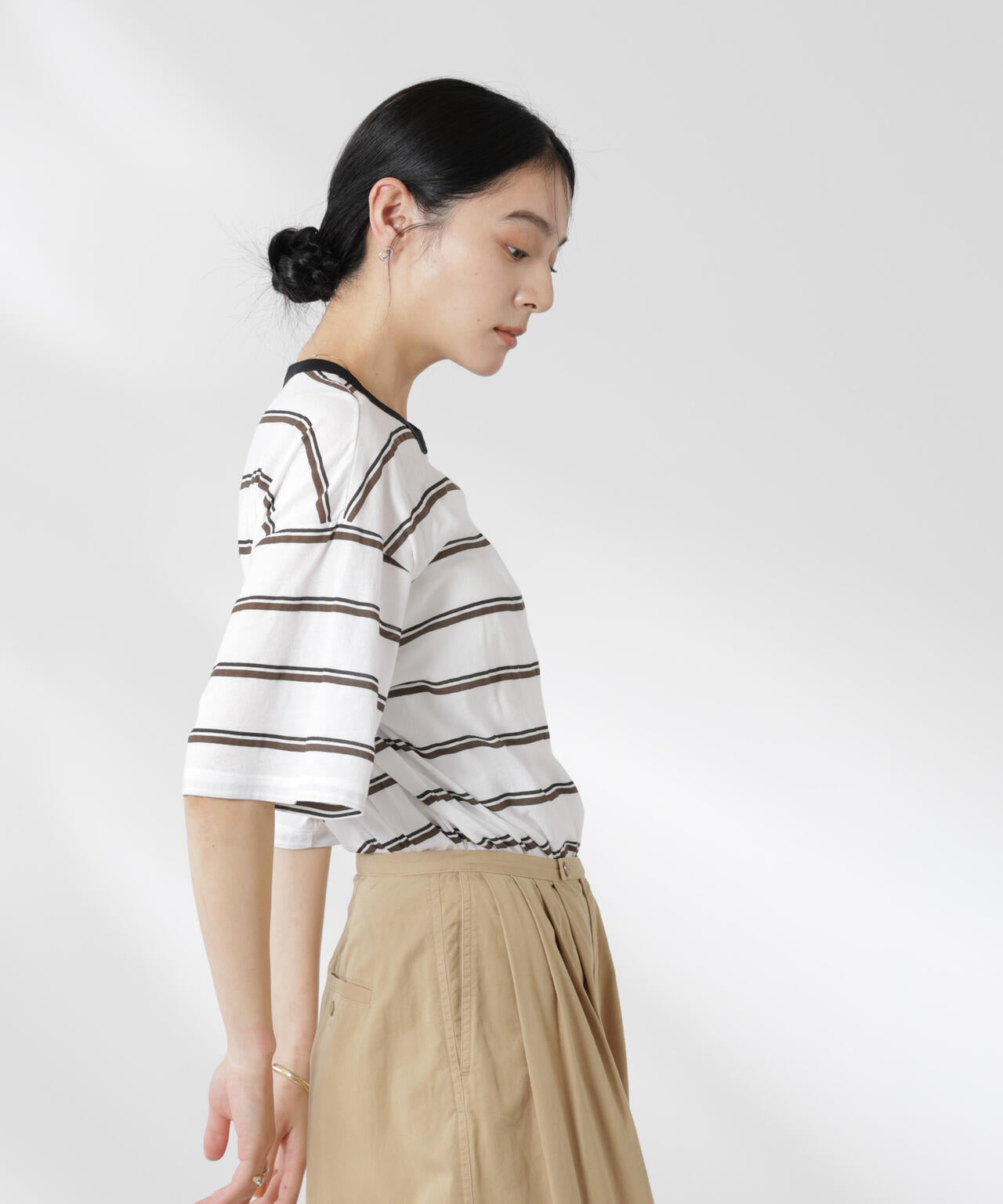 ボーダーシアーコットンTシャツ 6695124321