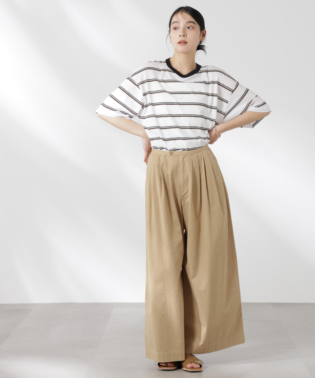 ボーダーシアーコットンTシャツ 6695124321