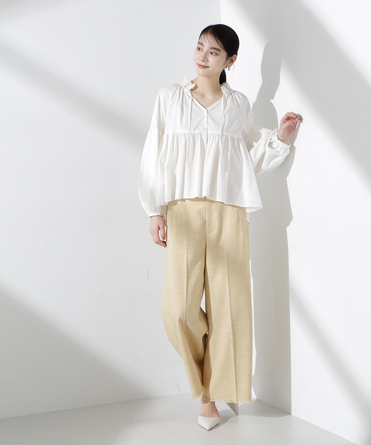 パンツ ユニセックス プリーツ 竹プリント Aライン スカンツ lm13062_2.jpg