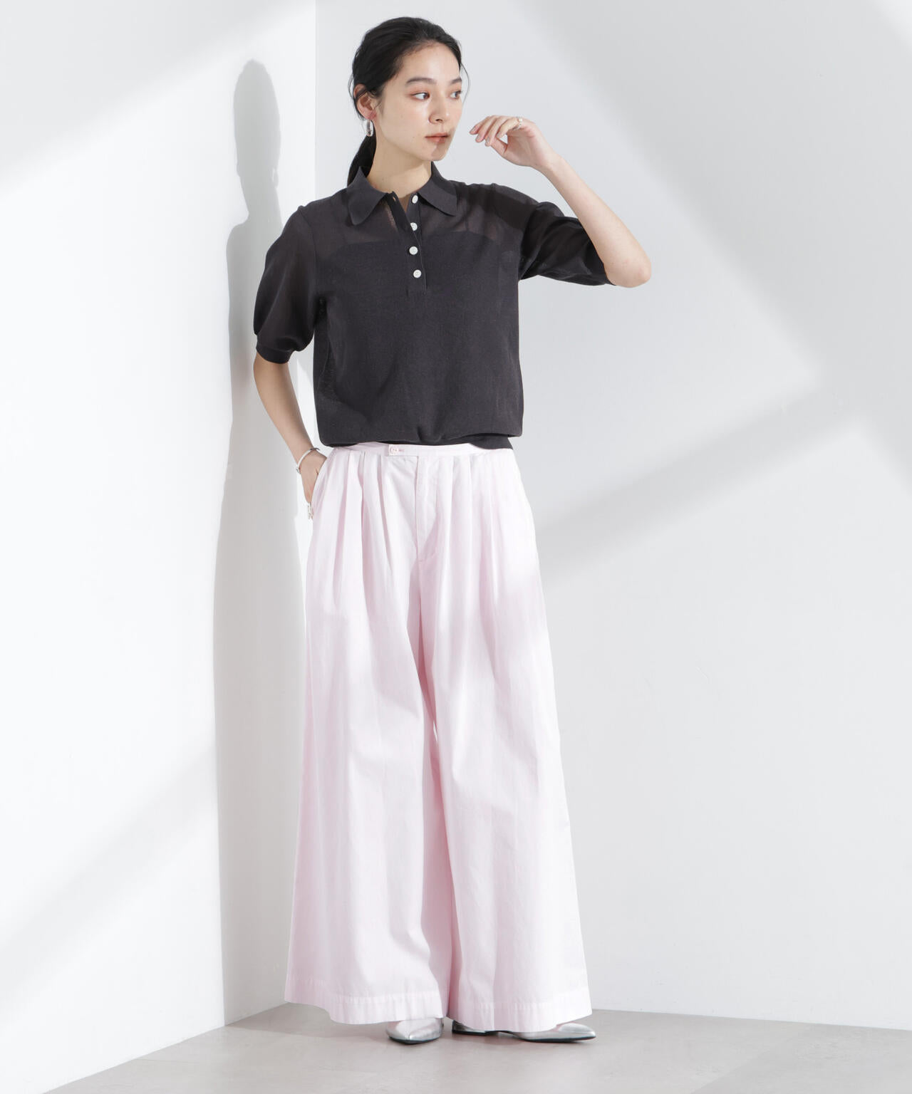 コットンタックワイドパンツ 6695127319