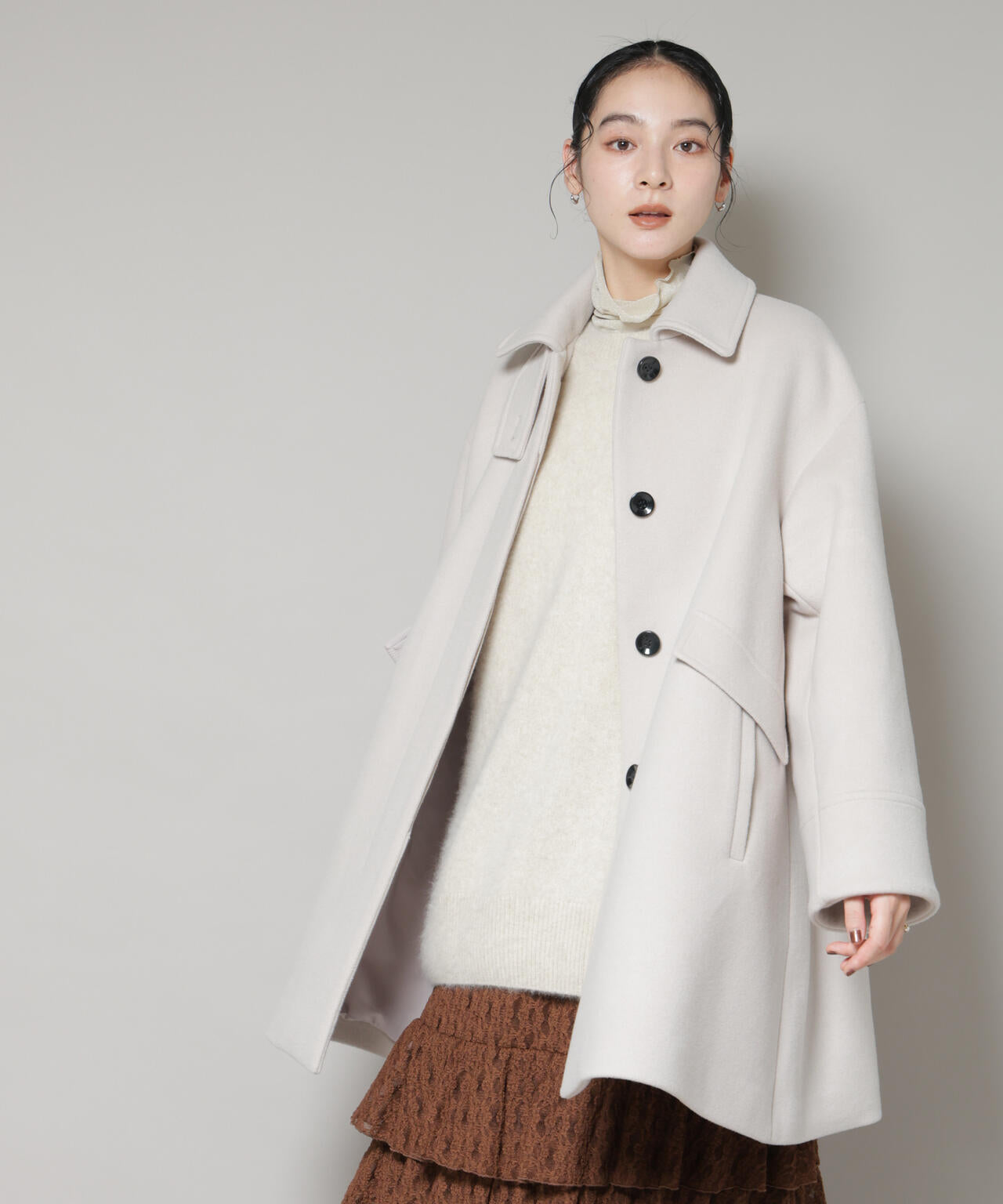 WooLoop Aラインステンカラーミドルコート 6695211300