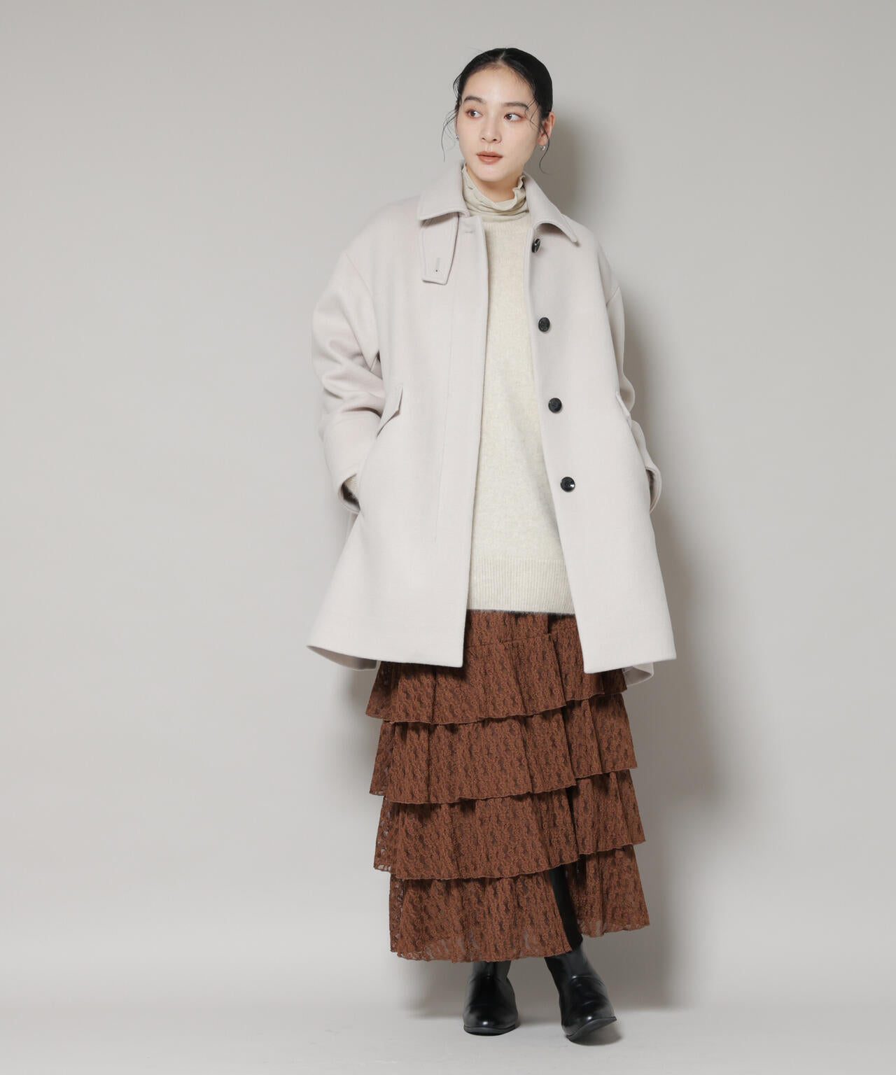 WooLoop Aラインステンカラーミドルコート 6695211300