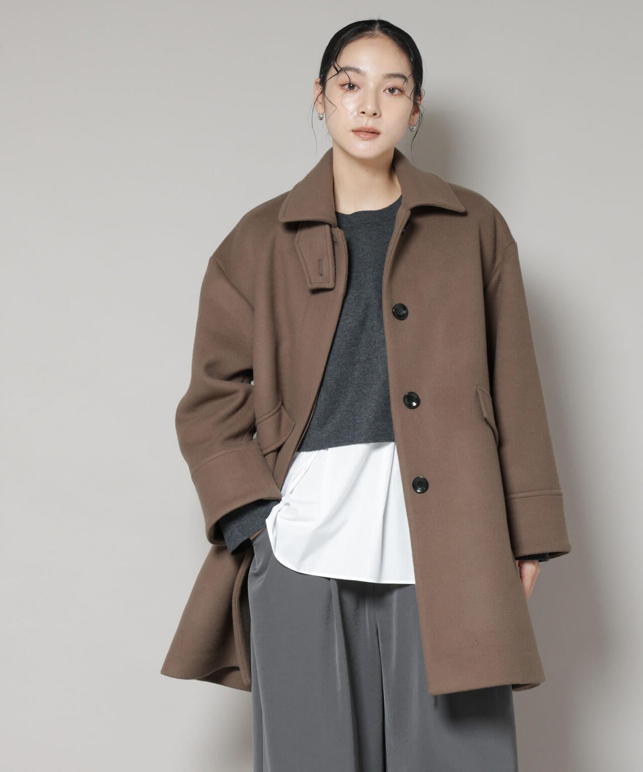 WooLoop Aラインステンカラーミドルコート 6695211300