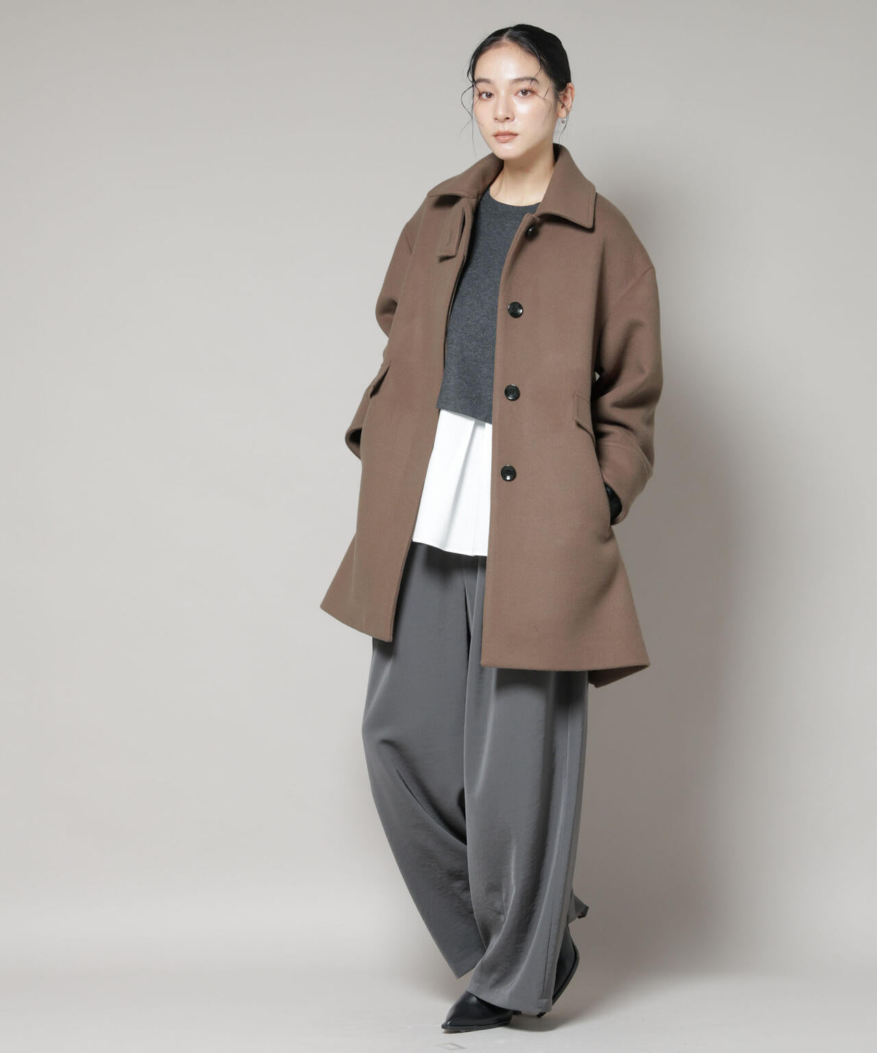 WooLoop Aライン ステンカラー ミドルコート