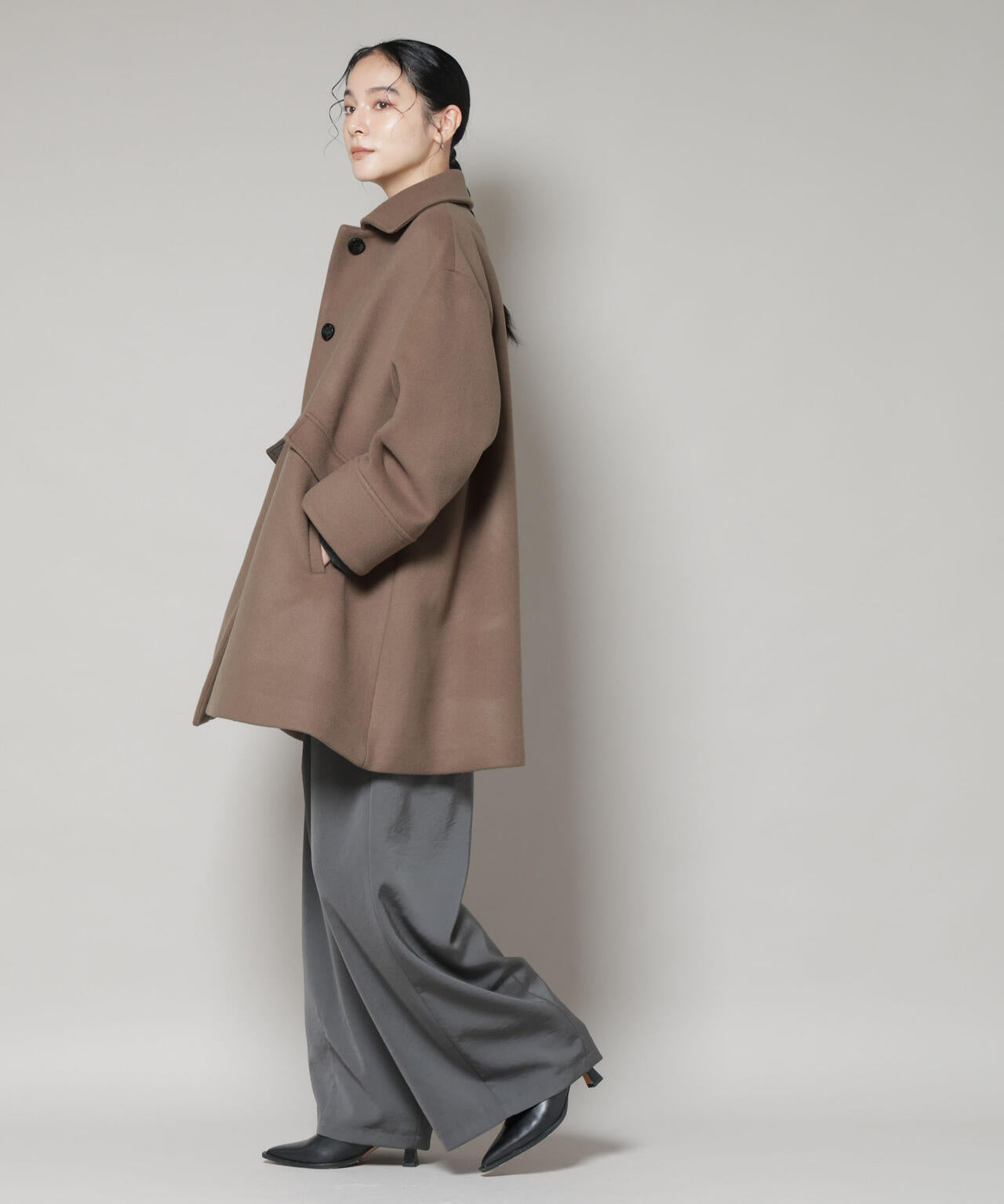 WooLoop Aラインステンカラーミドルコート 6695211300