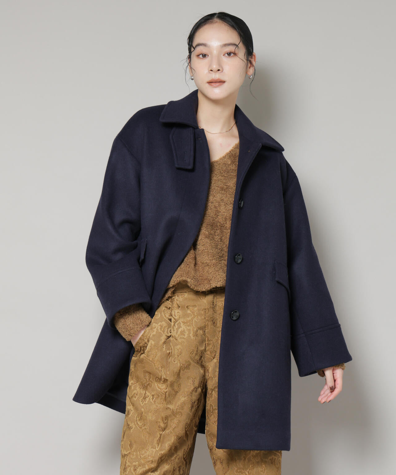 WooLoop Aライン ステンカラー ミドルコート