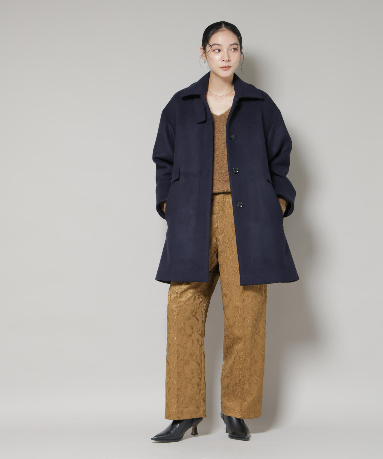 WooLoop Aラインステンカラーミドルコート 6695211300