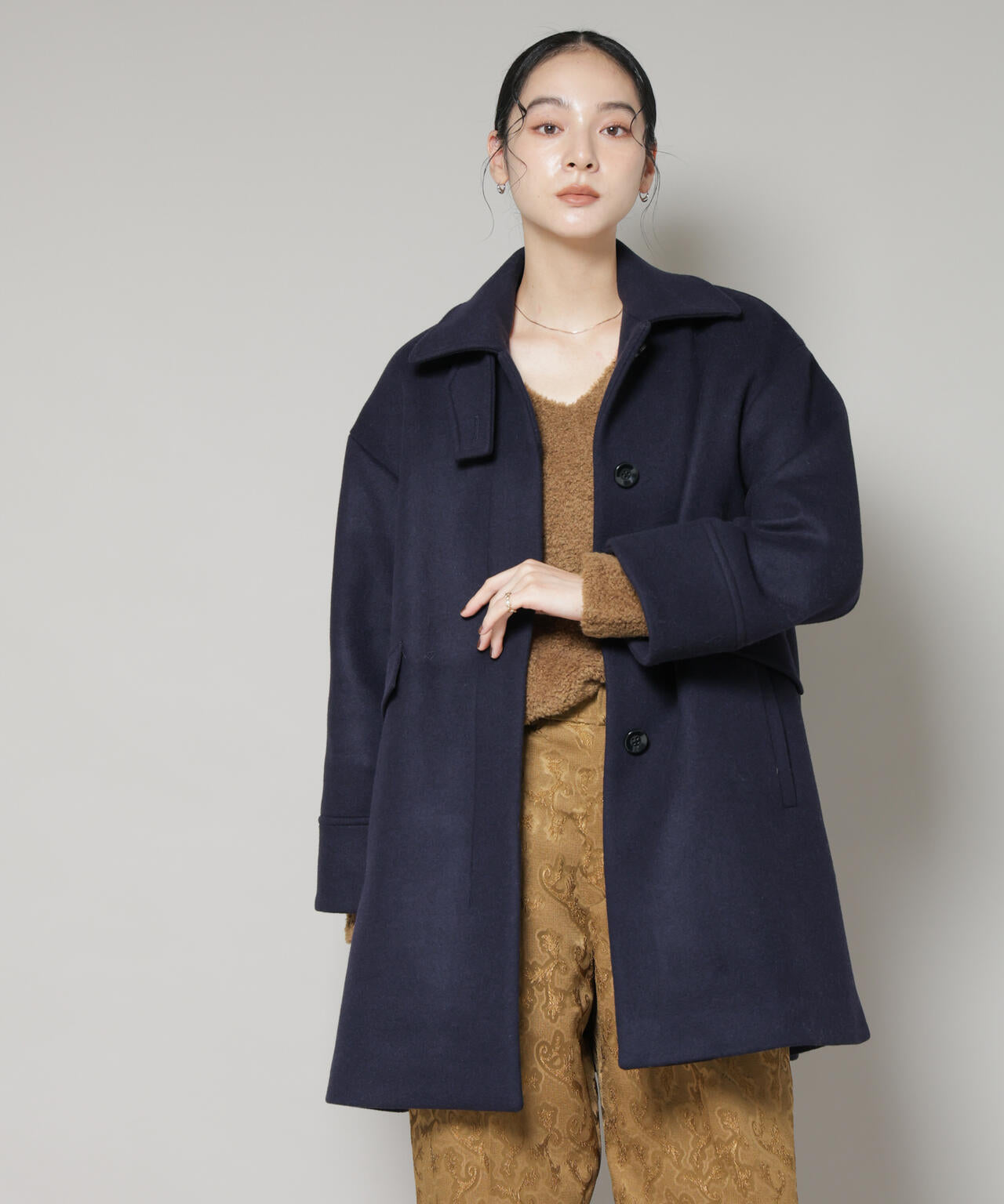 WooLoop Aライン ステンカラー ミドルコート