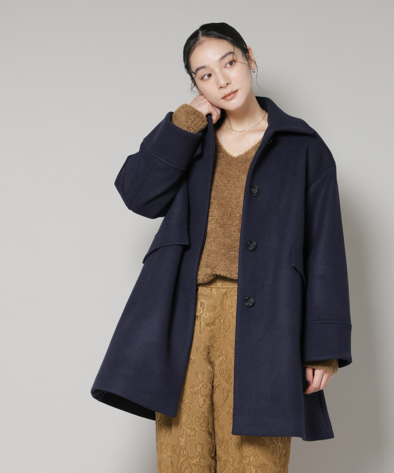 WooLoop Aラインステンカラーミドルコート 6695211300