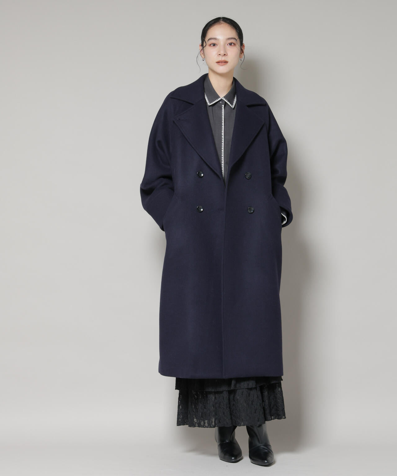 本日限定価格　22AW/Sustainaウールコクーンダブルコート WooLoop コクーン ダブルコート