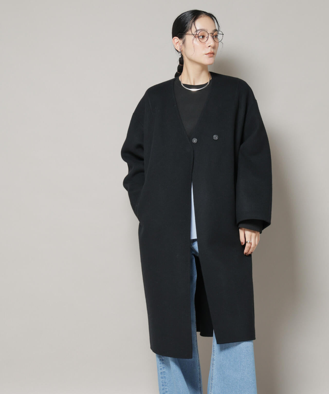 SUPER110blend リバー ノーカラー ロングコート