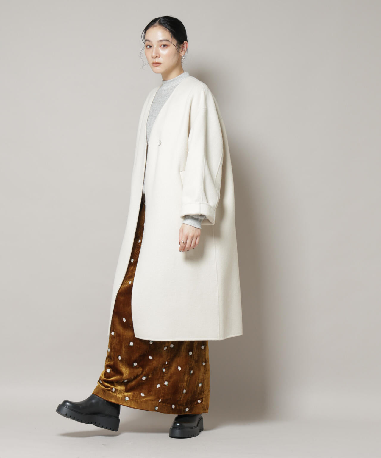 SUPER110blend リバー ノーカラー ロングコート