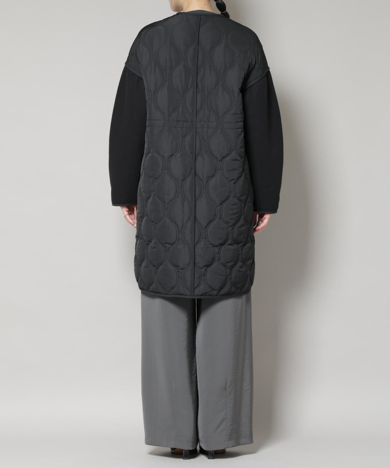 異素材コンビキルティングノーカラーコート 6695211305