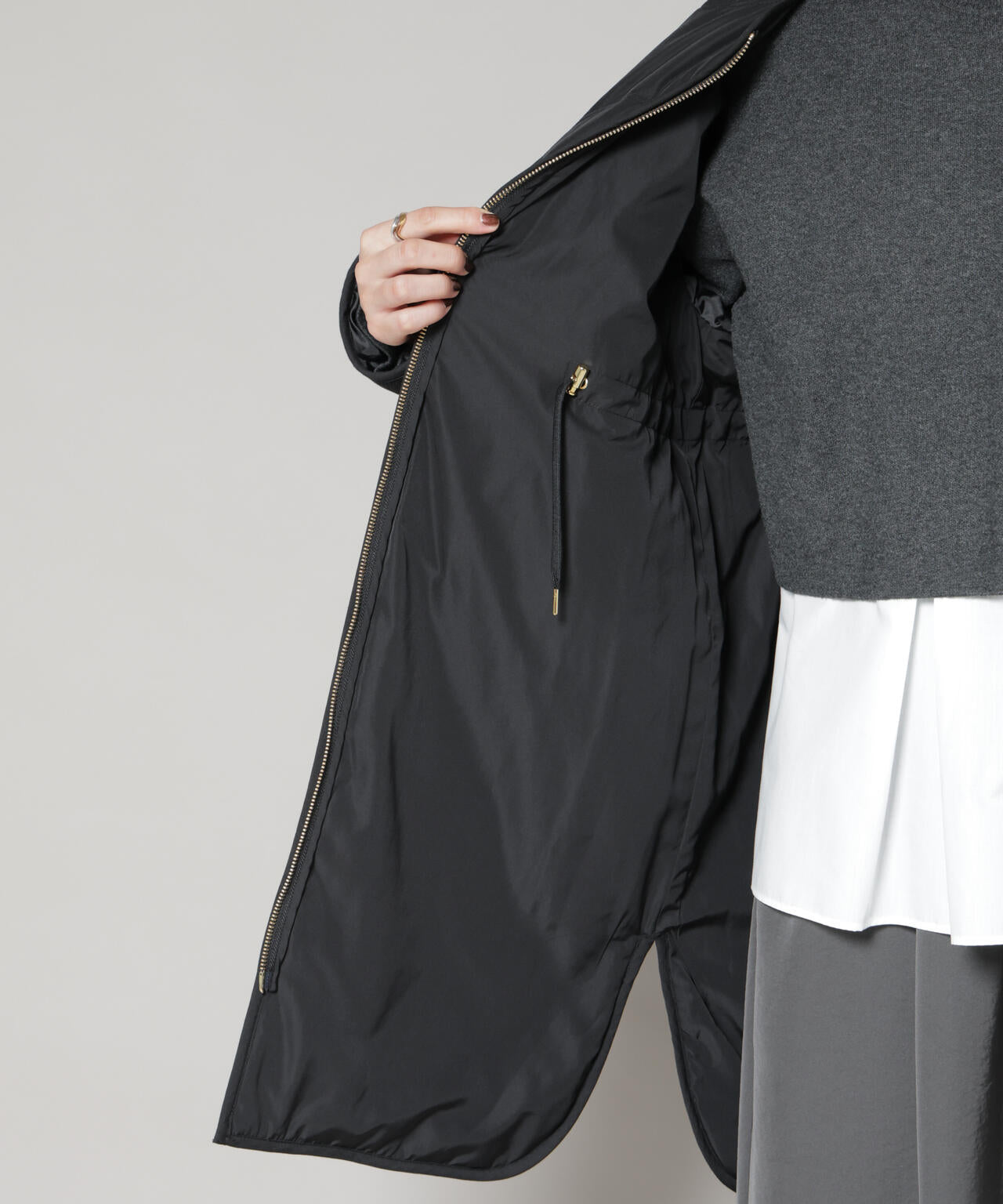 異素材コンビキルティングノーカラーコート 6695211305