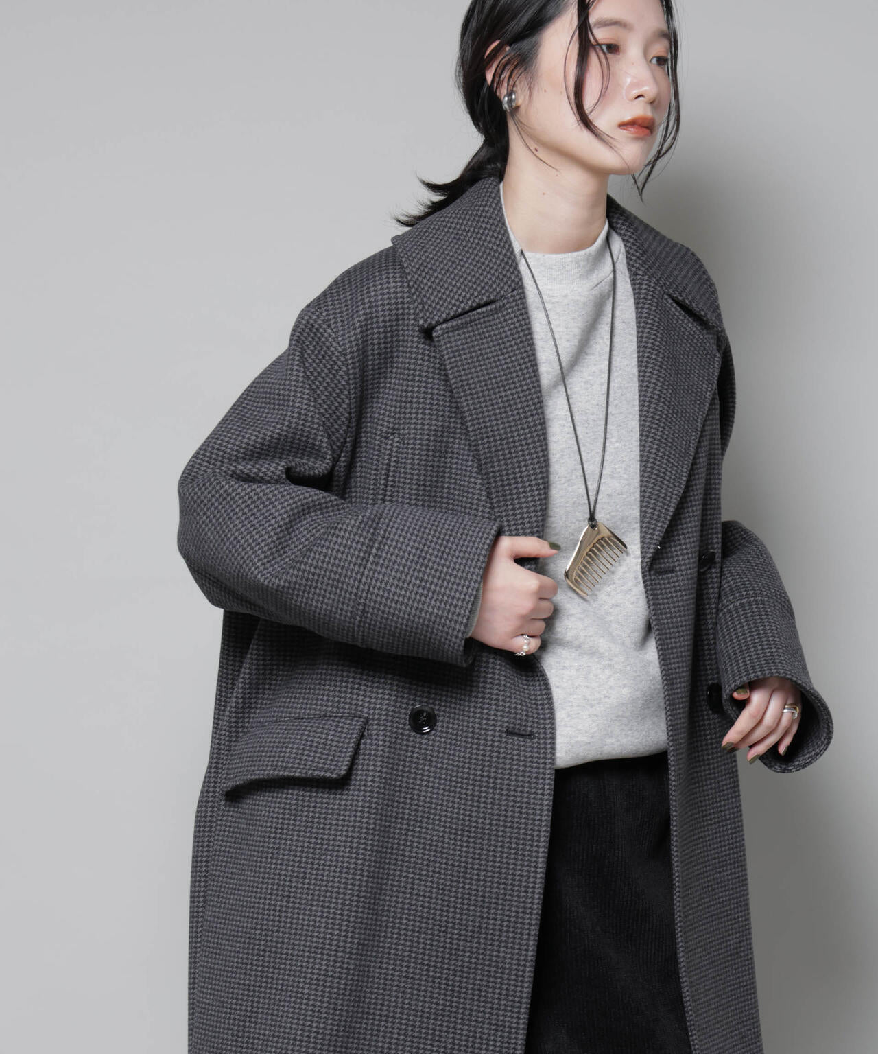 オーバーサイズポケットチェックコート 6695211308