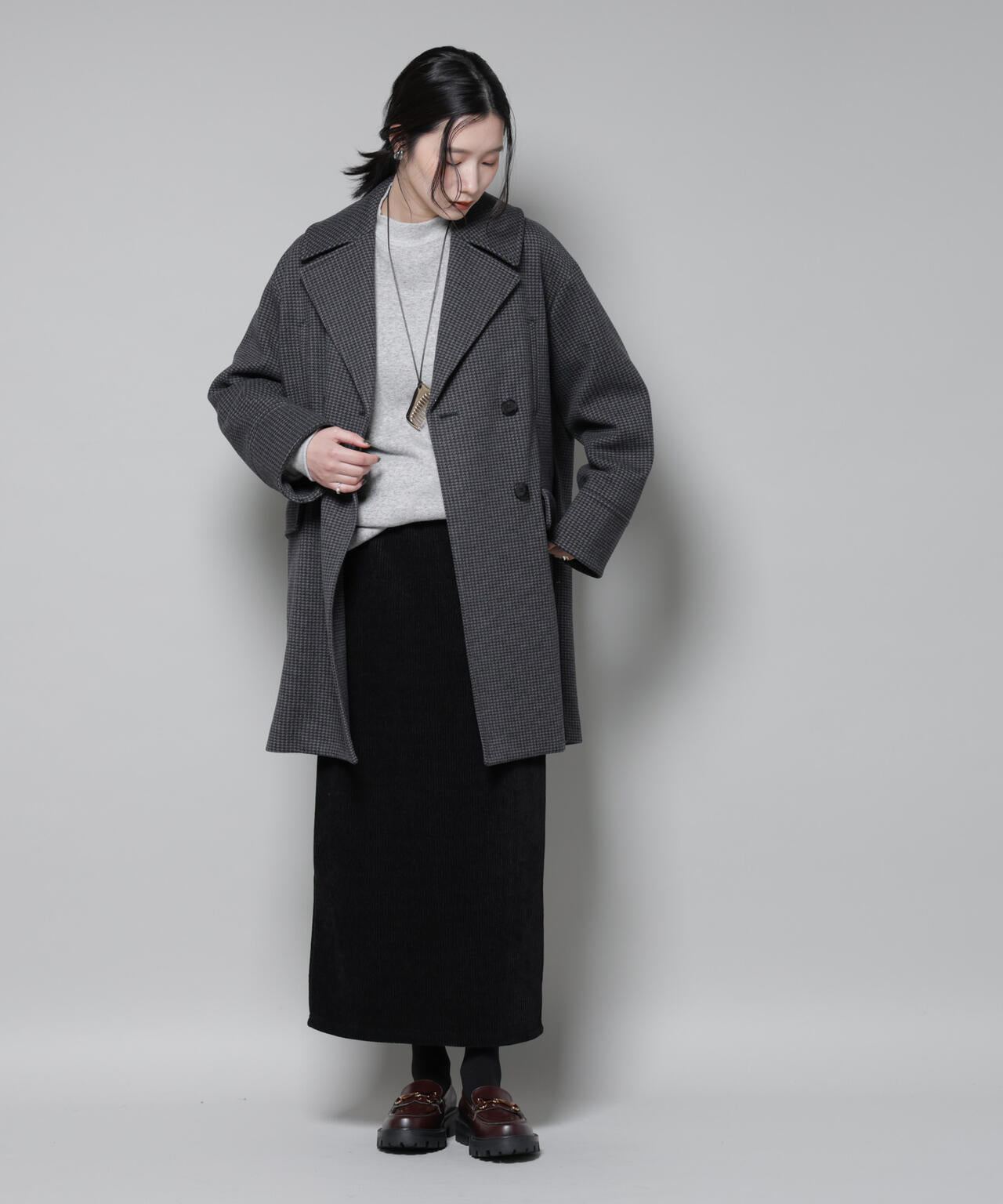 オーバーサイズポケットチェックコート 6695211308