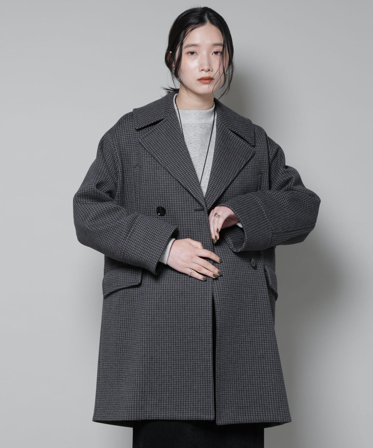 オーバーサイズ ポケット チェックコート オーバーサイズ ポケット チェックコート