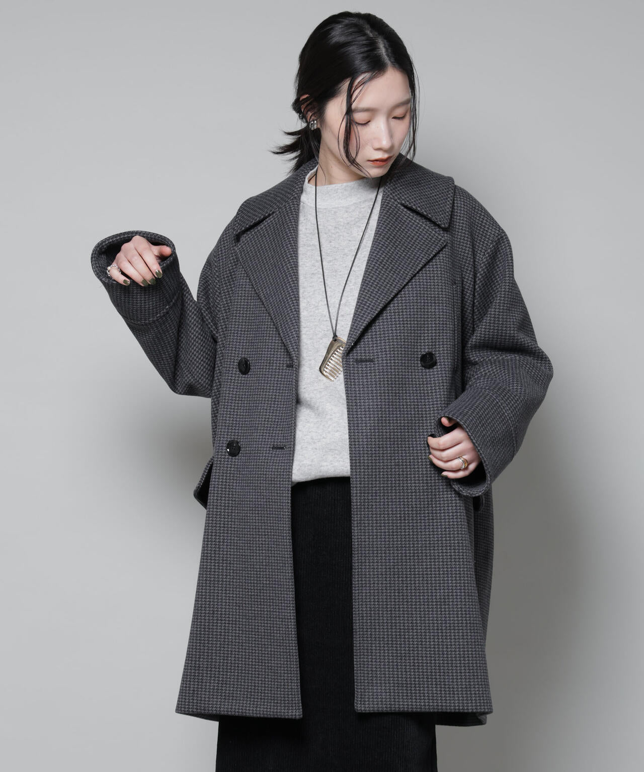 オーバーサイズ ポケット チェックコート