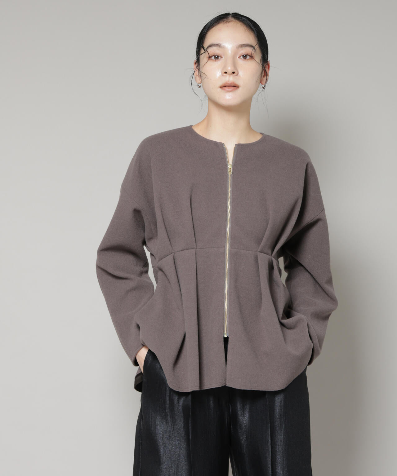 ニードル ジャージー ペプラム ブルゾン