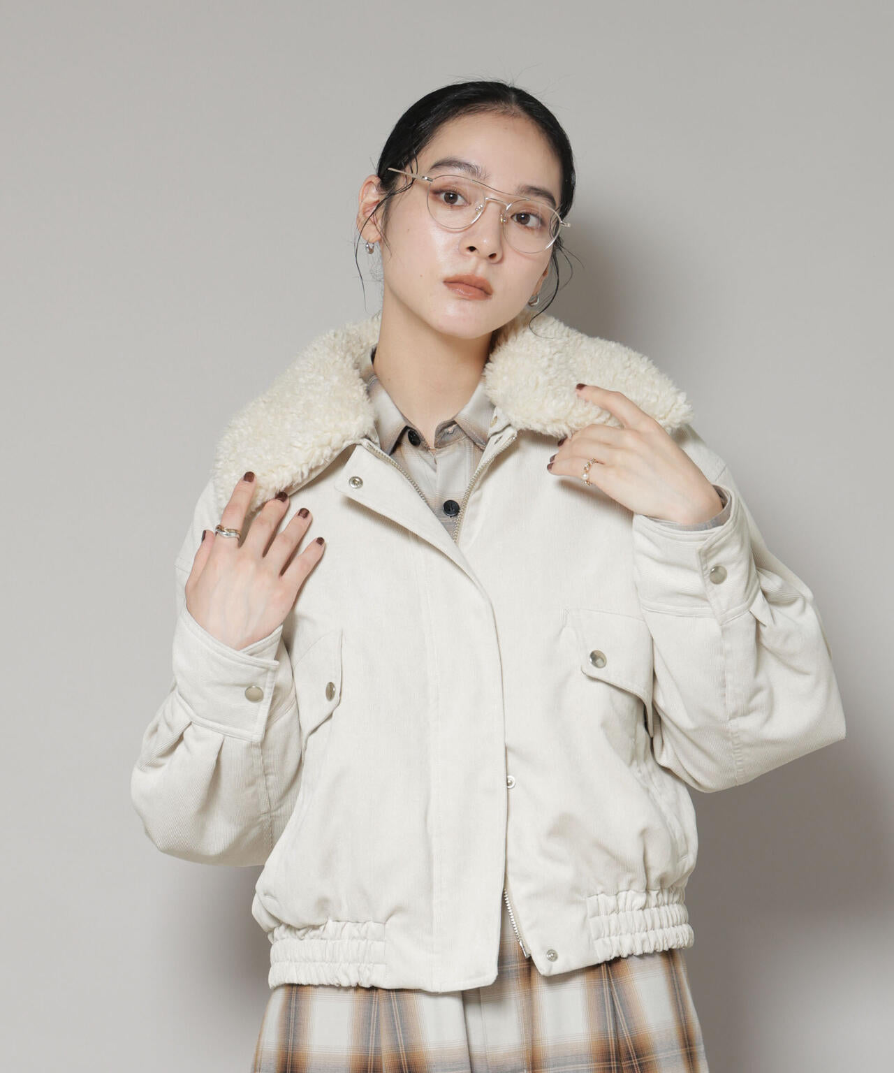 ボア 衿付き コーデュロイ 中綿 ブルゾン