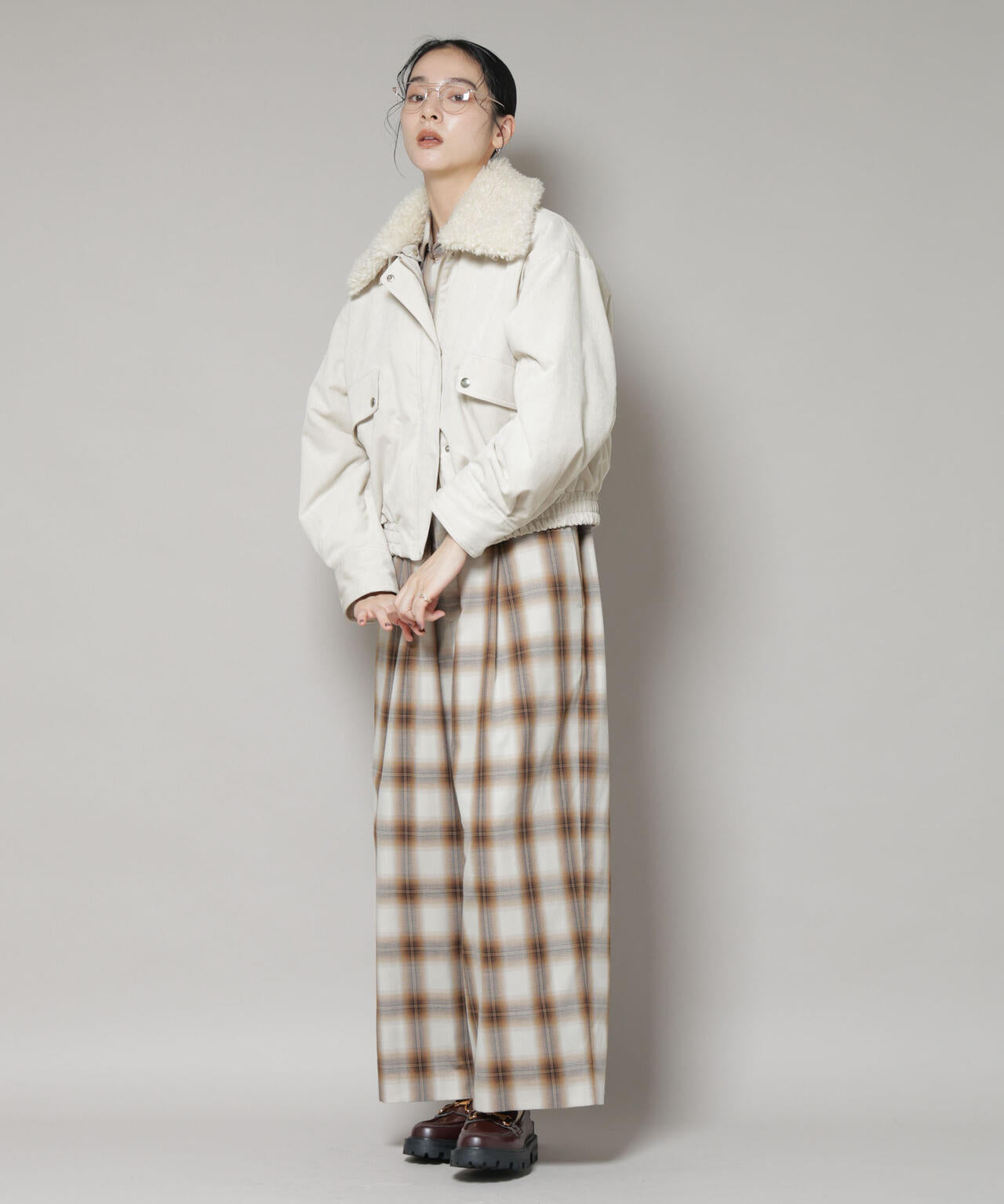 ボア 衿付き コーデュロイ 中綿 ブルゾン