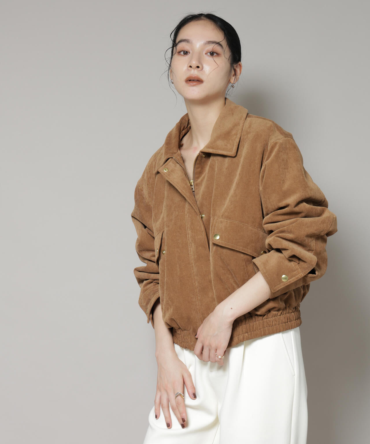 ボア 衿付き コーデュロイ 中綿 ブルゾン