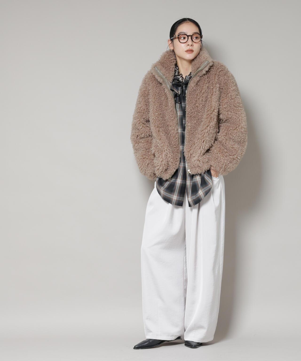 完売品 新品タグ付き☆ナノユニバース カーリーファースタンドブルゾン サイズS カーリー ファー スタンド ブルゾン