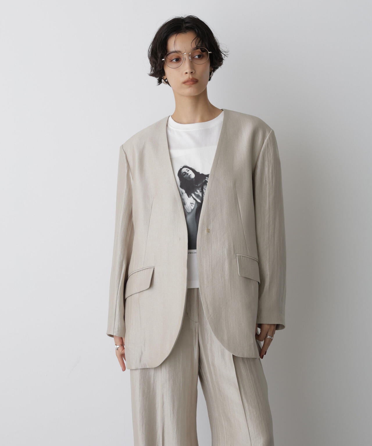 STEVELOUR 」サテン ノーカラー ジャケット ( セットアップ 可)