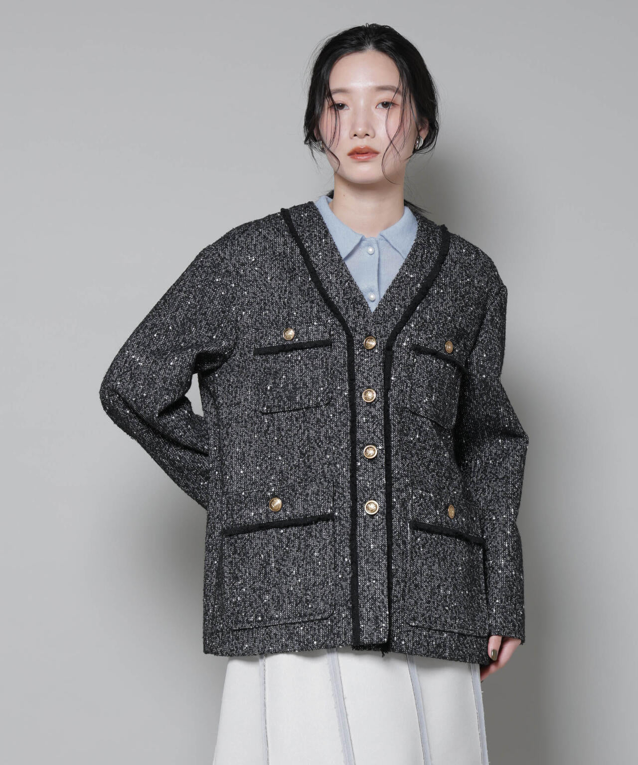 ネップツイード ノーカラージャケット