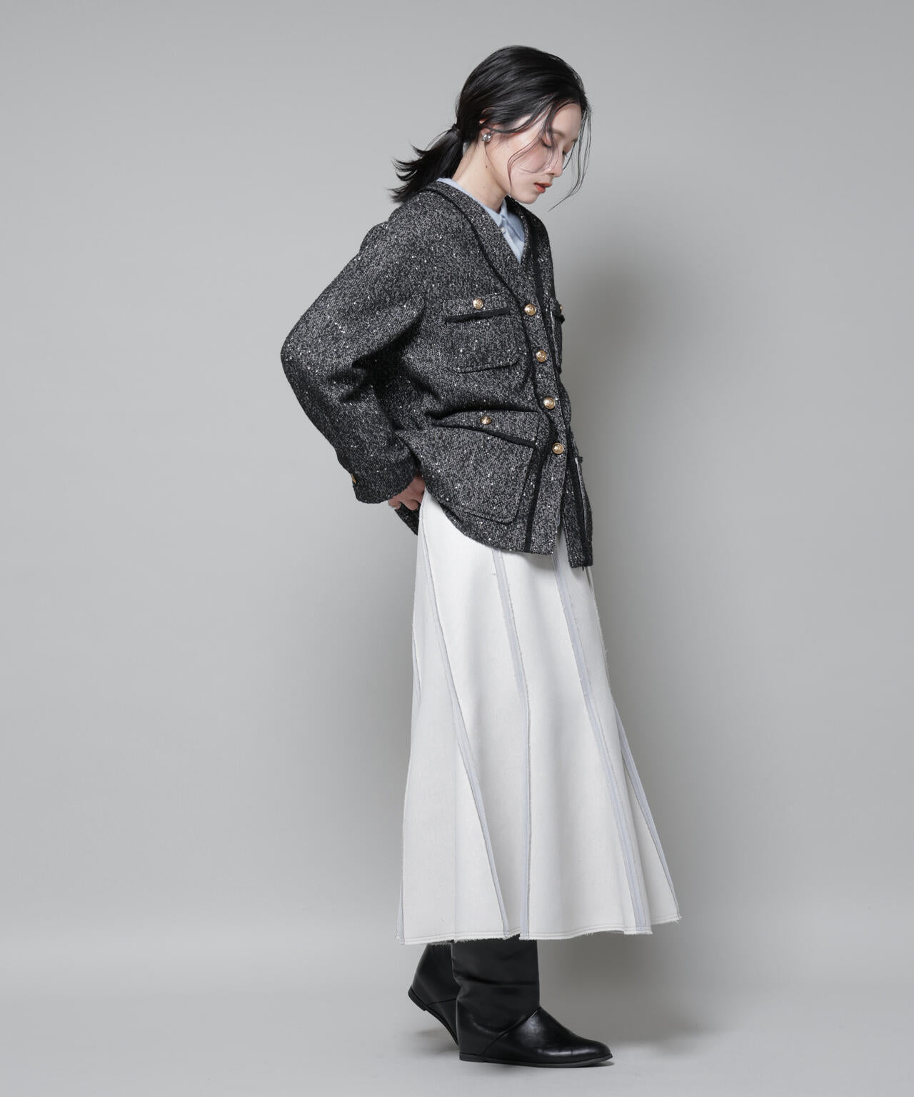 ネップツイード ノーカラージャケット