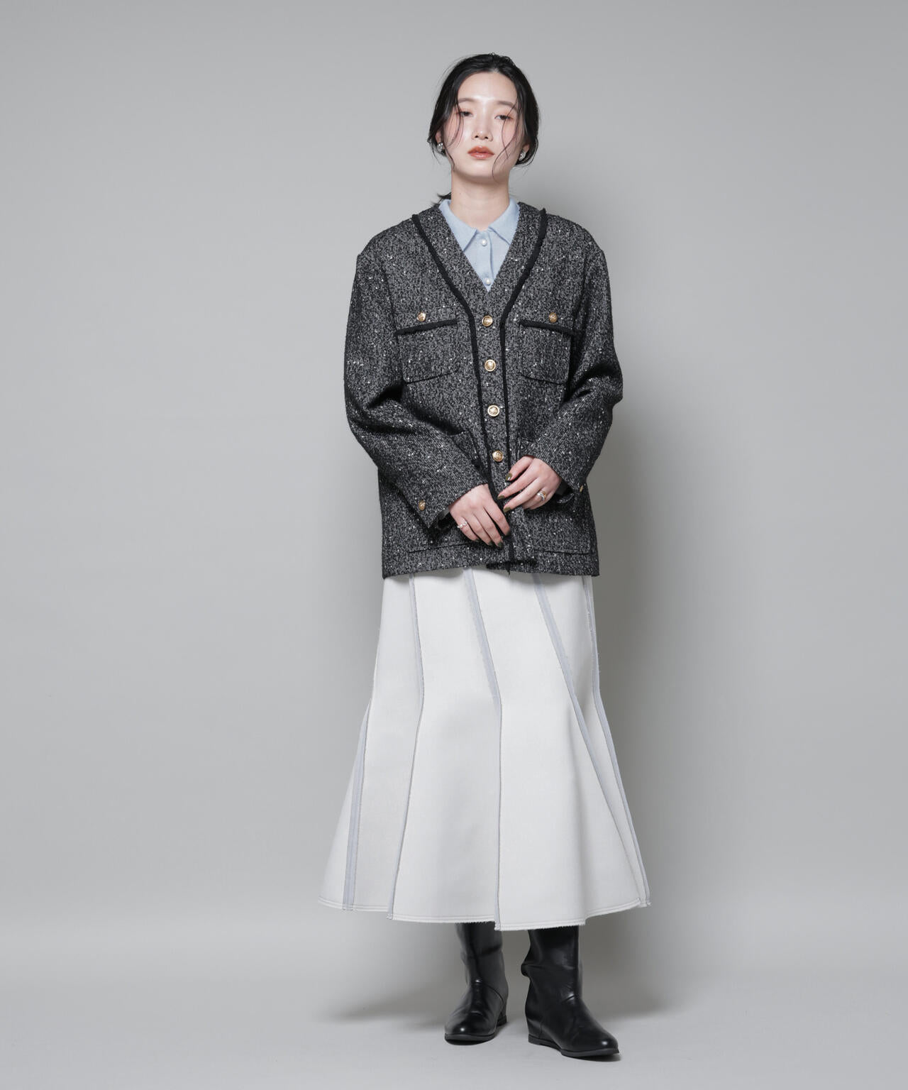 ネップツイード ノーカラージャケット