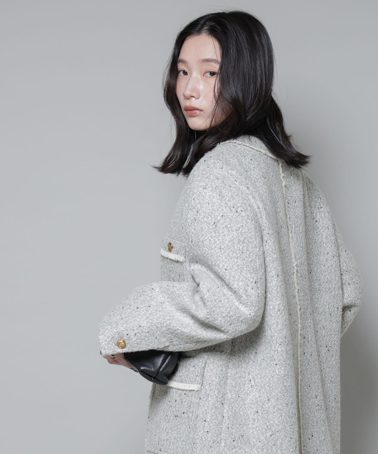 ネップツイード ノーカラージャケット