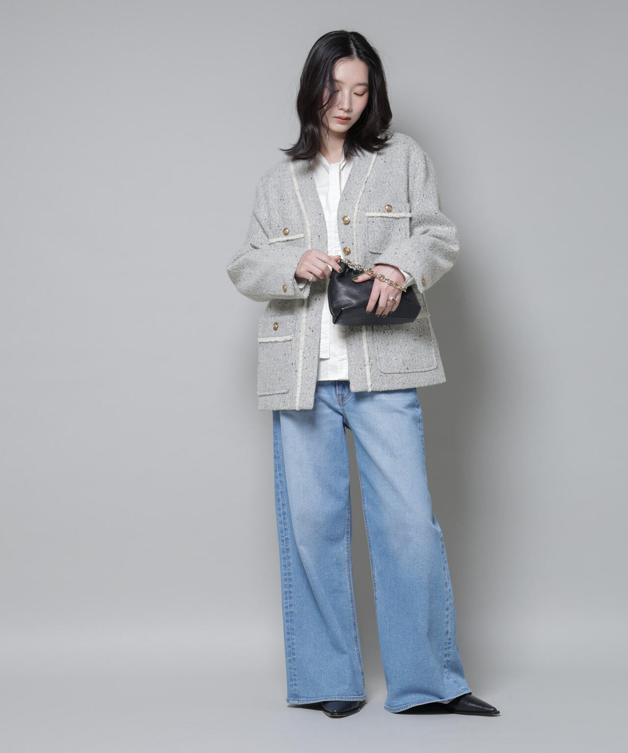 ネップツイード ノーカラージャケット