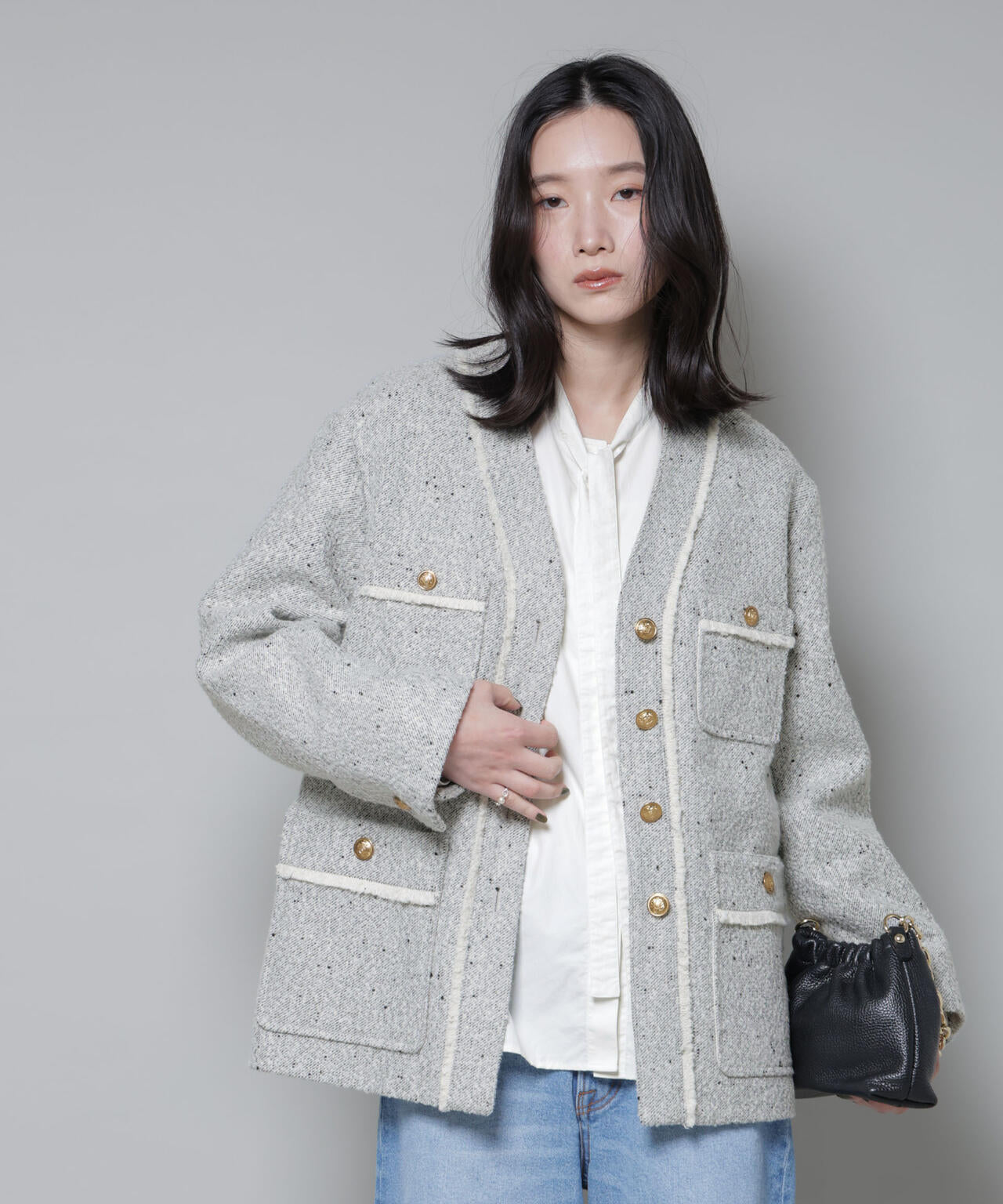 ネップツイード ノーカラージャケット