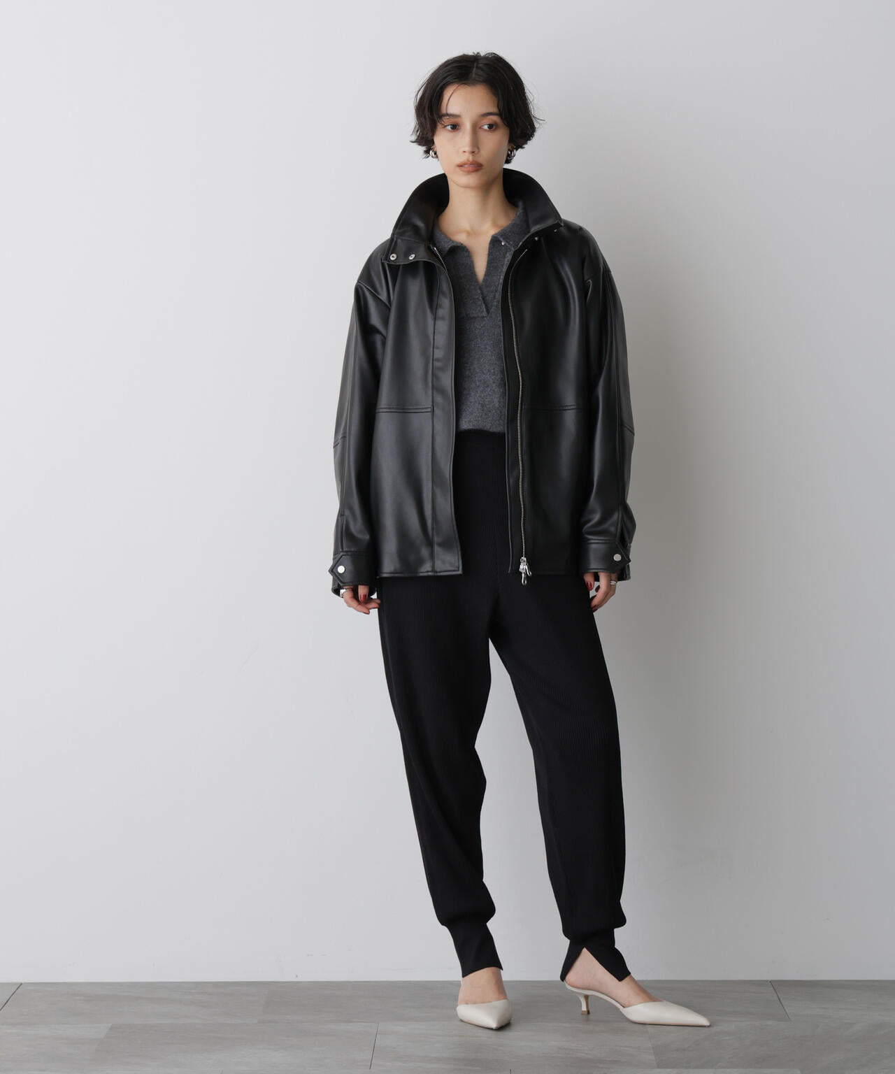 STEVELOUR 」 スタンド フェイク レザー ジップ ブルゾン