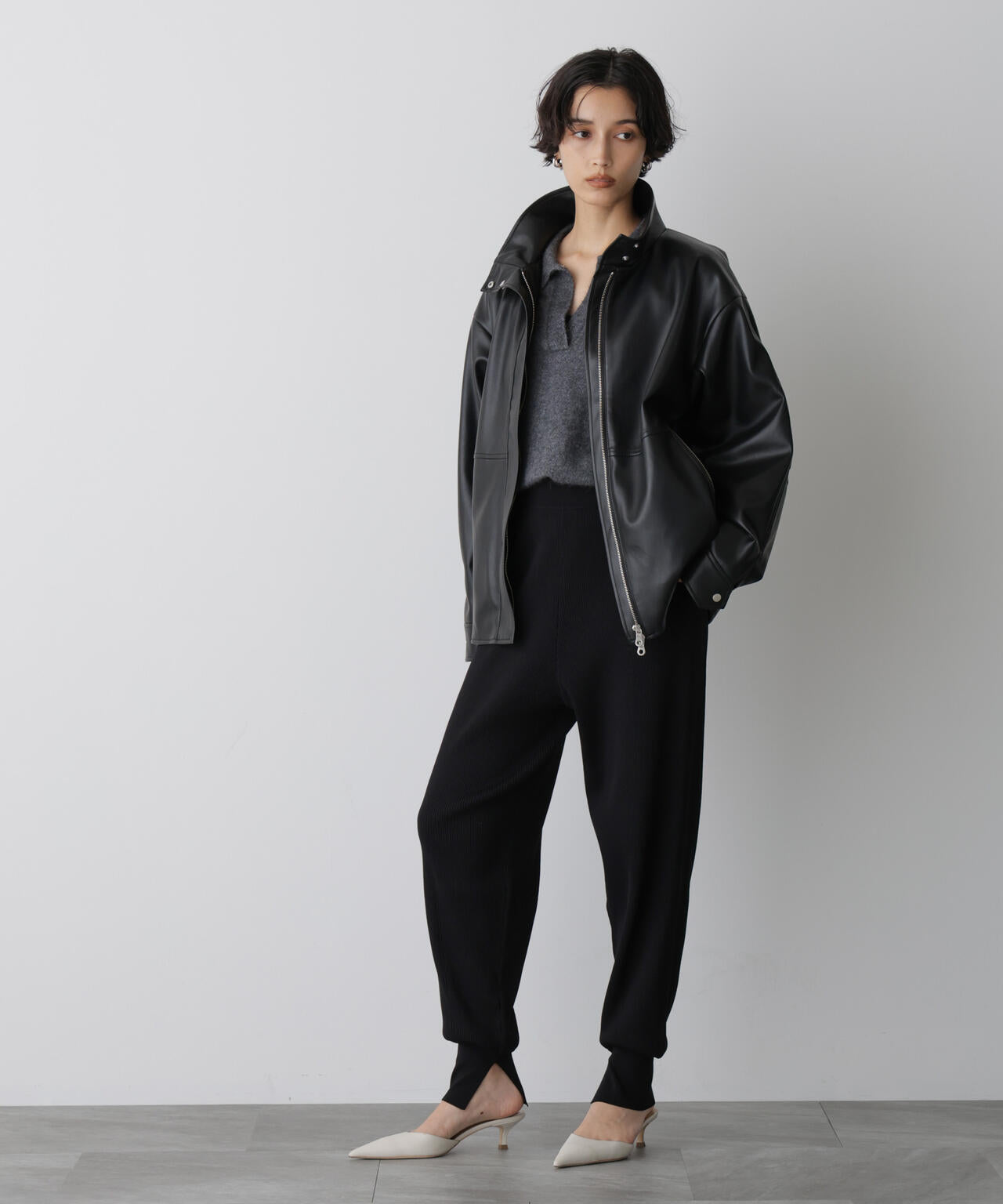 STEVELOUR 」 スタンド フェイク レザー ジップ ブルゾン