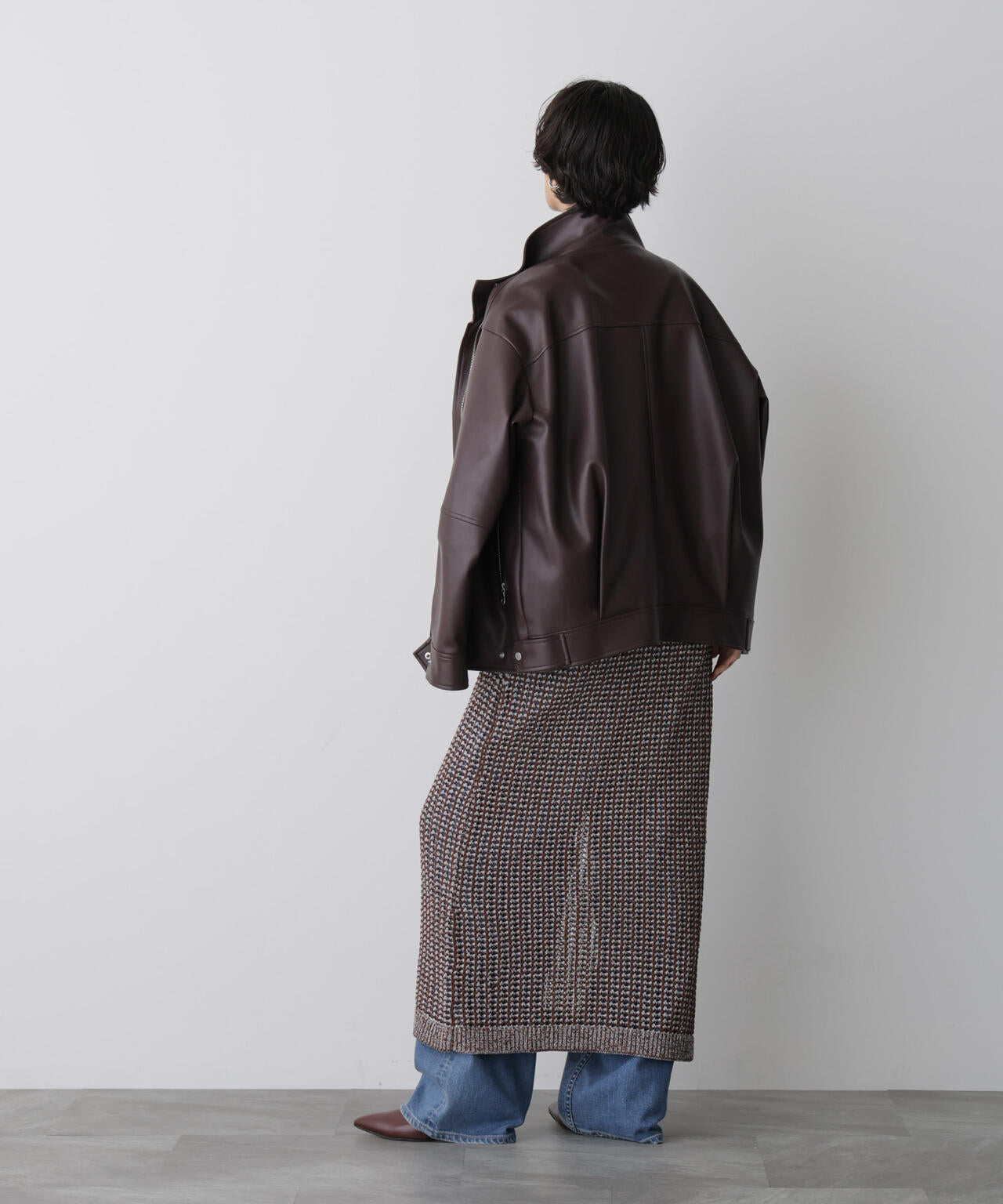 STEVELOUR 」 スタンド フェイク レザー ジップ ブルゾン