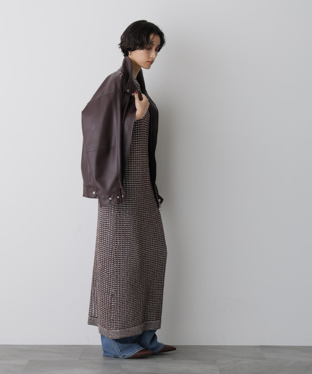 「STEVELOUR」スタンドフェイクレザージップブルゾン 6695216311