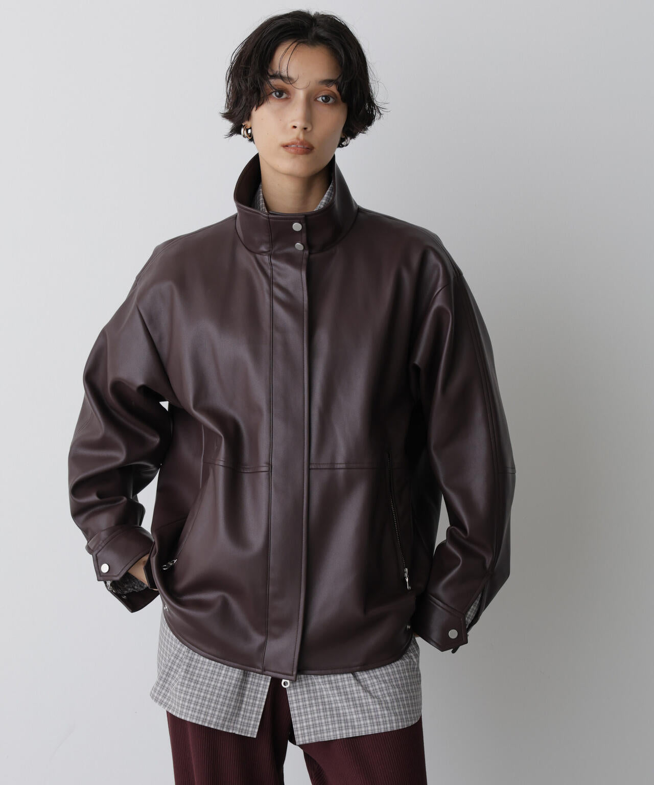 STEVELOUR 」 スタンド フェイク レザー ジップ ブルゾン