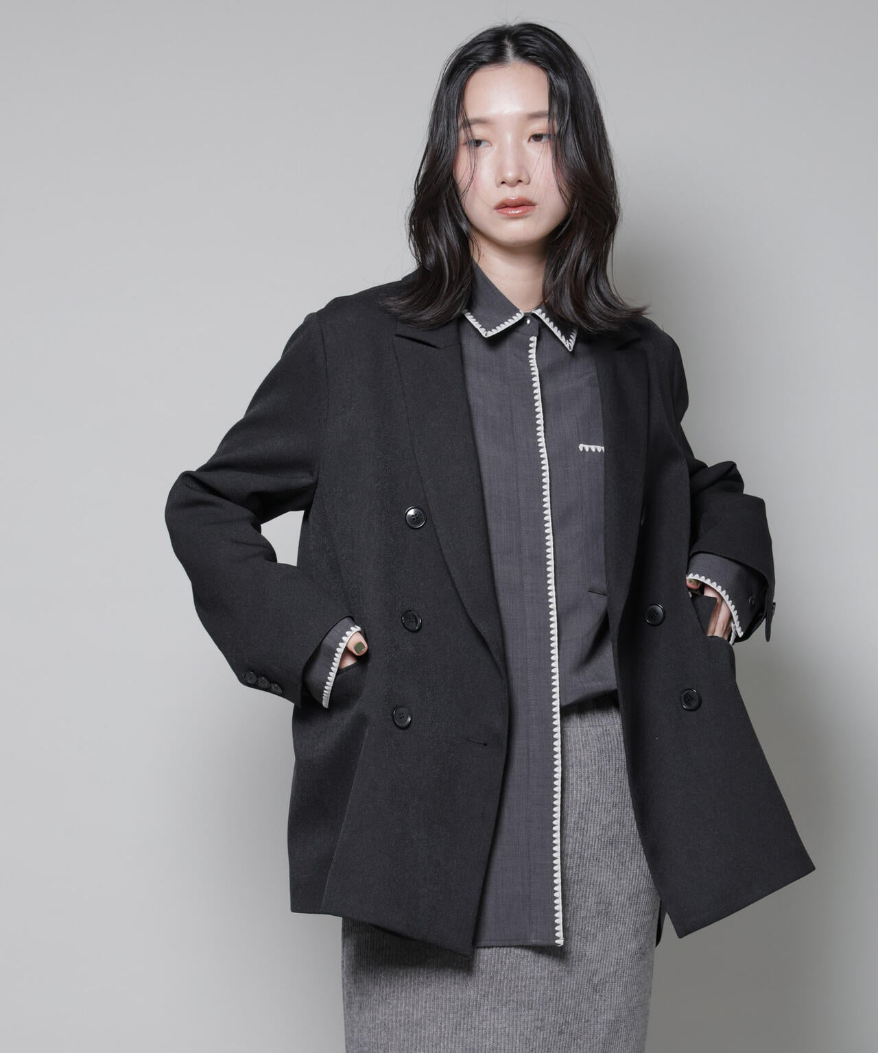 ストレッチ サージ ダブル ジャケット ( セットアップ 可 )