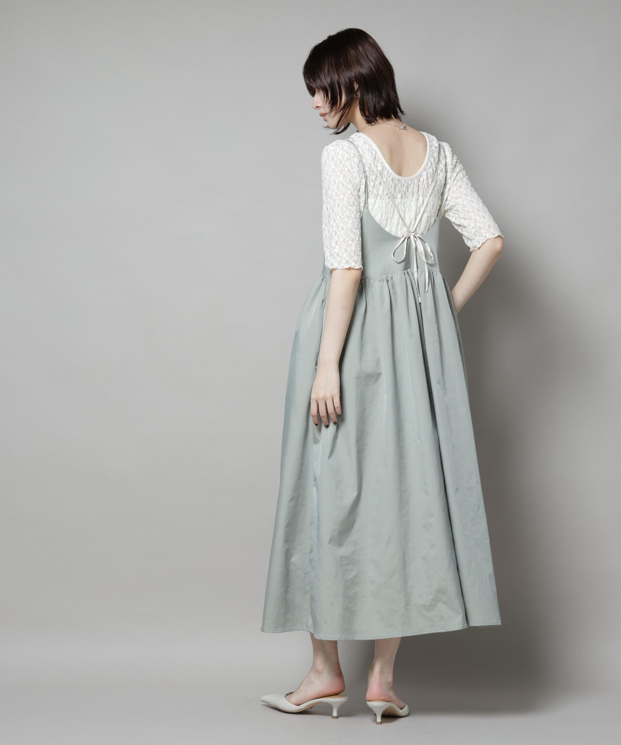 シャンブレータフタ キャミ レイヤード ワンピース