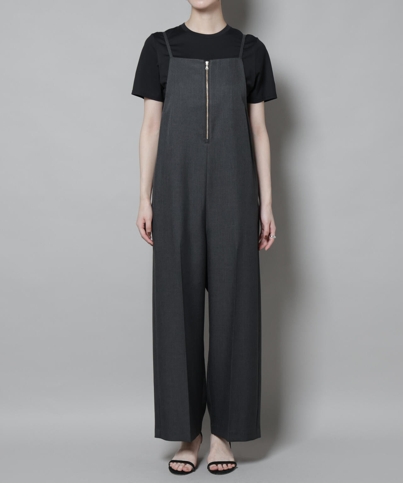 ナノユニバース チェック柄のサロペット FREE グレー系 nano universe ワイドパンツとしても オーバーオール オンブレー チェック ジャンプスーツ