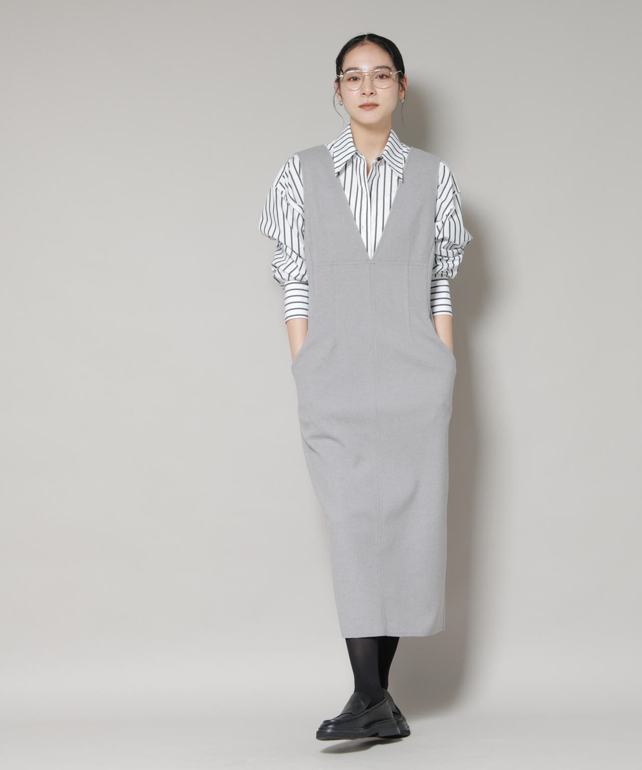 ニードル ジャージー Vネック ワンピース