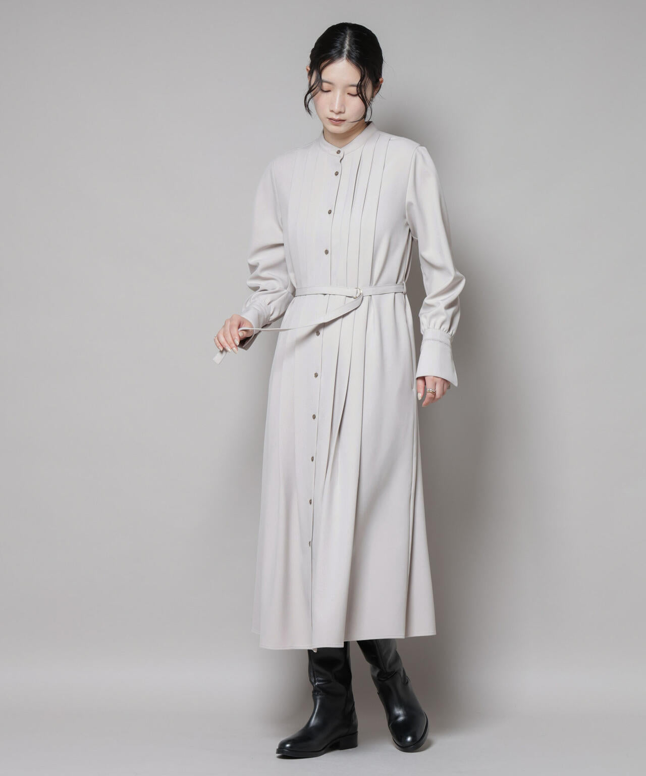 ダブルクロス ベルト付き タック ワンピース