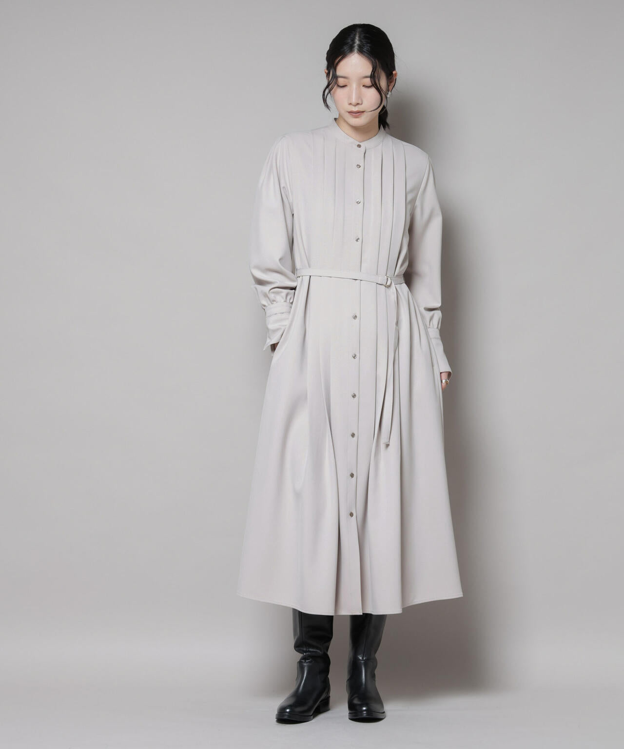 ダブルクロス ベルト付き タック ワンピース