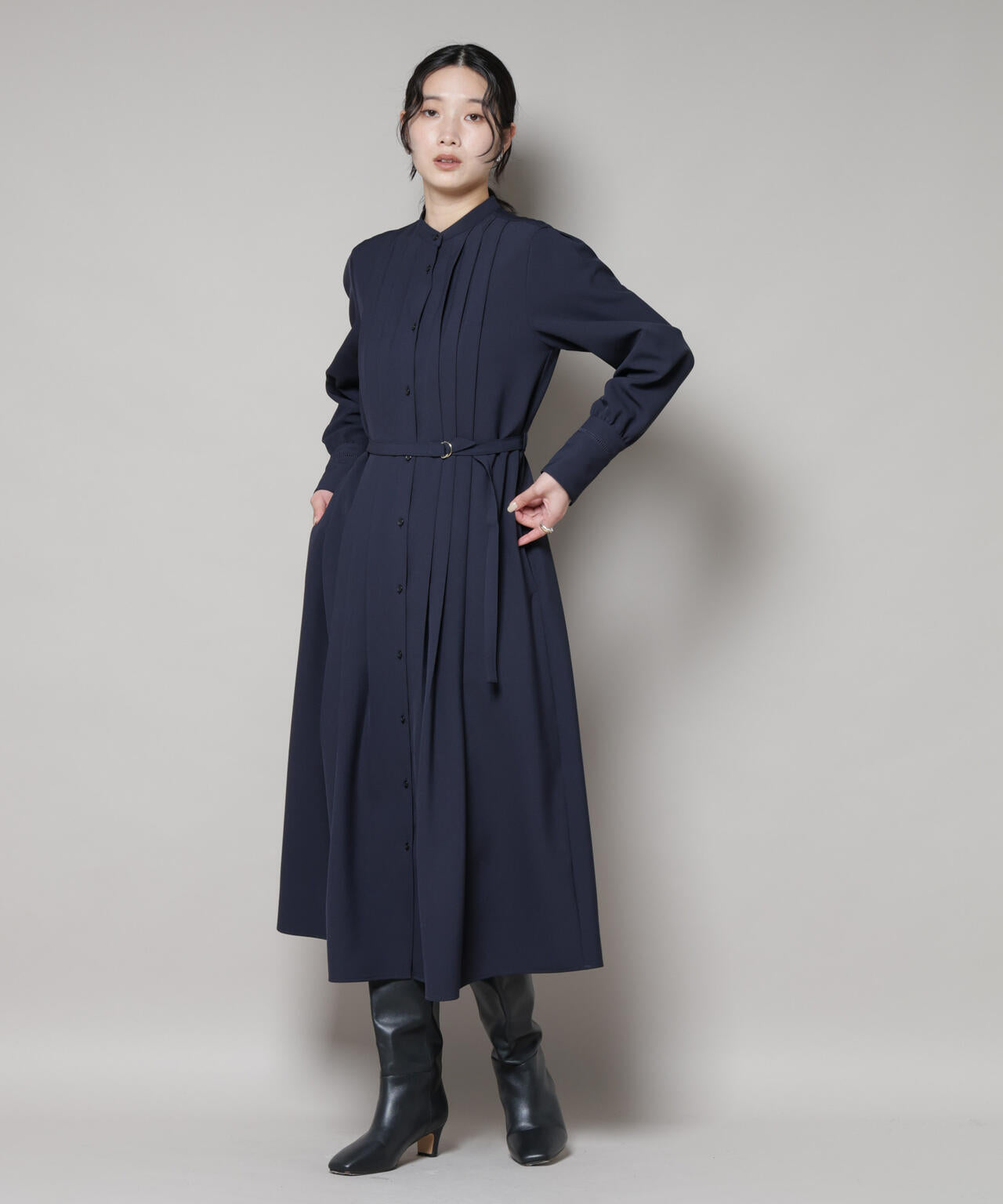 ダブルクロス ベルト付き タック ワンピース