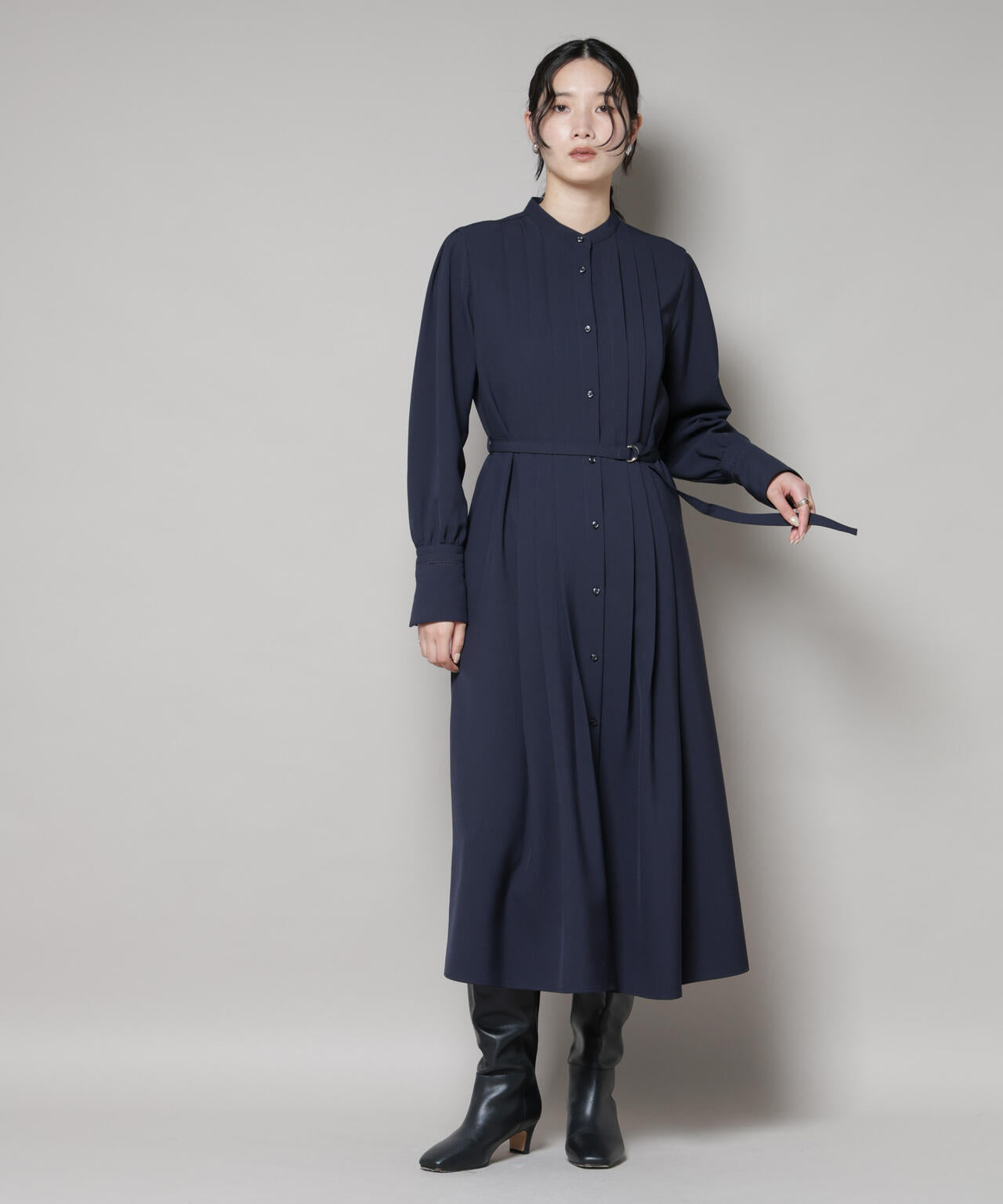 ダブルクロス ベルト付き タック ワンピース