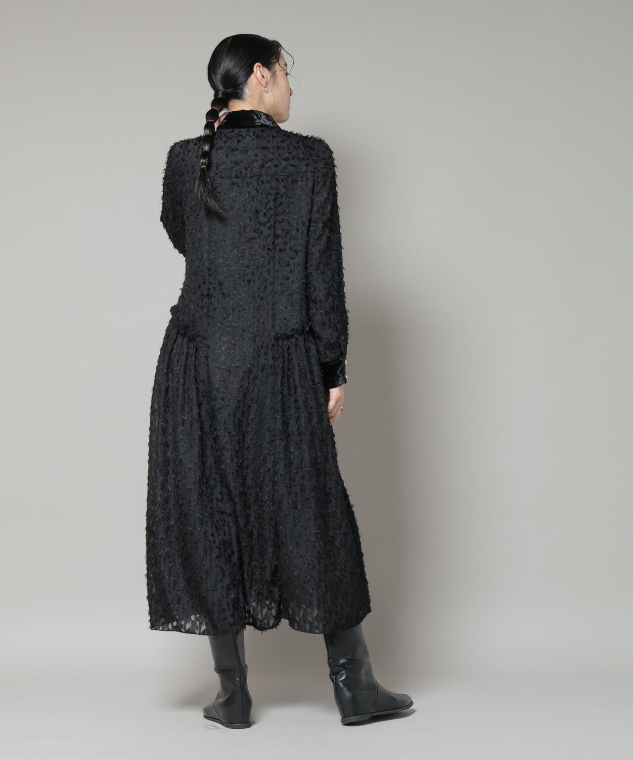 フリンジジャガードナローシャツワンピース 6695219326